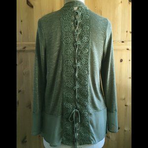 August Silk Green Lace Back Cardigan M